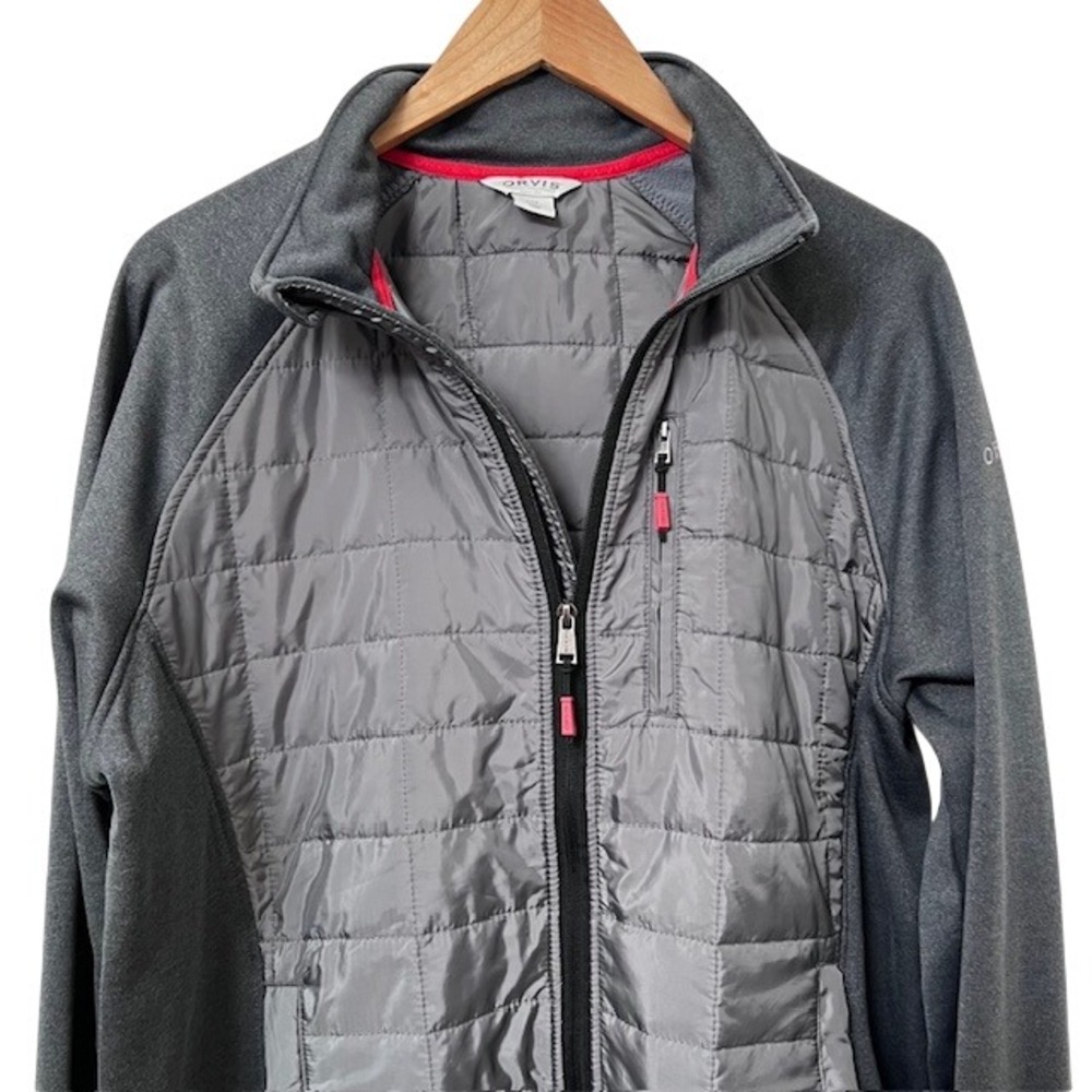 Orvis Jacket Mens Large Gray Mixed Media Quilted Puffer Full Zip Coat Gorpcore